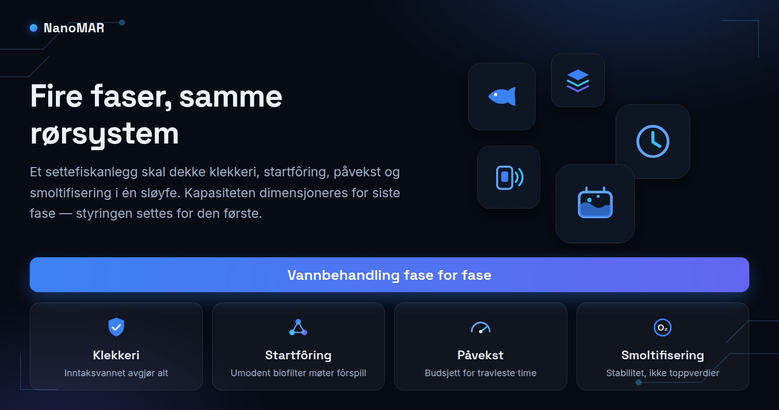 Settefiskanlegg: vannbehandling fra klekkeri til smolt, fase for fase